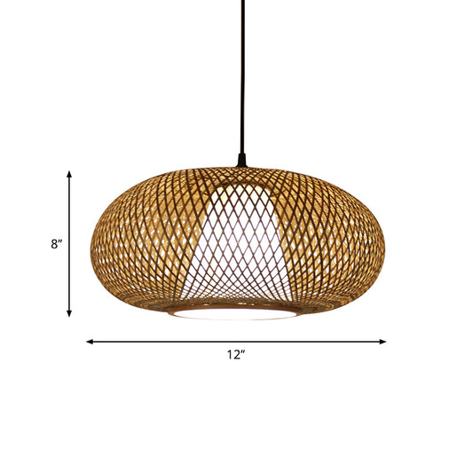 Curved Drum Pendant Lighting Tradition Bamboo 1 Bulb 12"/14"/16" Wide Wood Hanging Lamp Kit Clearhalo 'Ceiling Lights' 'Modern Pendants' 'Modern' 'Pendant Lights' 'Pendants' Lighting' 276066
