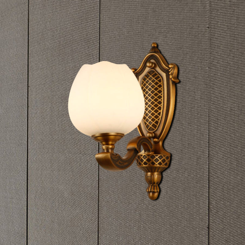 Bowl White Glass Wall Lamp Vintage Style 1/2-Head Bedroom Wall Sconce Light in Brass 1.0 Brass Clearhalo 'Wall Lamps & Sconces' 'Wall Lights' Lighting' 276187