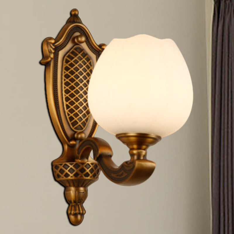 Bowl White Glass Wall Lamp Vintage Style 1/2-Head Bedroom Wall Sconce Light in Brass Clearhalo 'Wall Lamps & Sconces' 'Wall Lights' Lighting' 276188