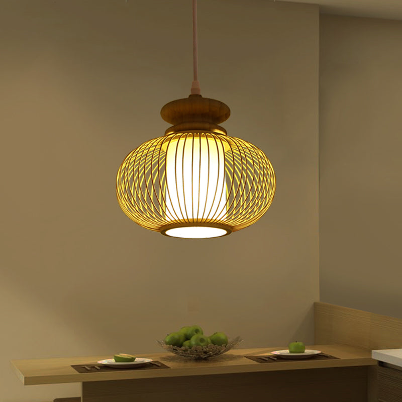 Urn Pendant Lighting Tradition Bamboo 1 Bulb Black/Wood Hanging Lamp Kit for Bedroom, 10"/12" Wide Clearhalo 'Ceiling Lights' 'Modern Pendants' 'Modern' 'Pendant Lights' 'Pendants' Lighting' 276206