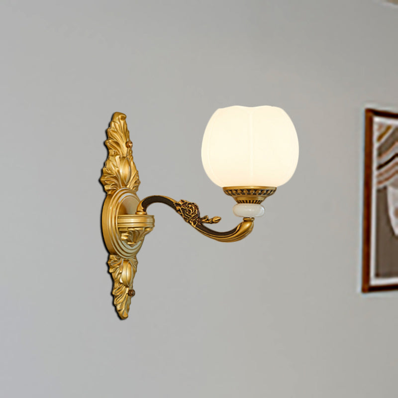 Vintage Style Globe Wall Light Sconce 1/2-Light Milky Glass and Metallic Wall Lamp in Gold for Corridor 1.0 Gold Clearhalo 'Wall Lamps & Sconces' 'Wall Lights' Lighting' 276264