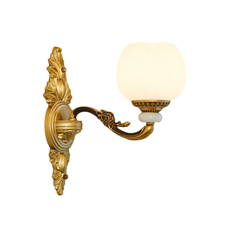 Vintage Style Globe Wall Light Sconce 1/2-Light Milky Glass and Metallic Wall Lamp in Gold for Corridor Clearhalo 'Wall Lamps & Sconces' 'Wall Lights' Lighting' 276267