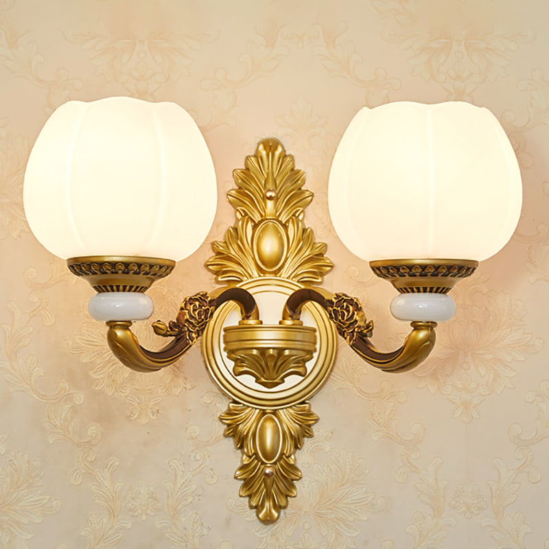 Vintage Style Globe Wall Light Sconce 1/2-Light Milky Glass and Metallic Wall Lamp in Gold for Corridor 2.0 Gold Clearhalo 'Wall Lamps & Sconces' 'Wall Lights' Lighting' 276269