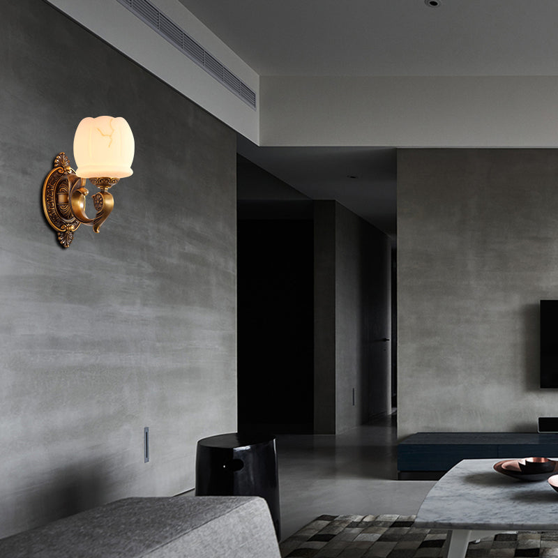 Globe White Glass Wall Mounted Light Traditional Style 1/2-Light Living Room Wall Lamp in Gold Clearhalo 'Wall Lamps & Sconces' 'Wall Lights' Lighting' 276311