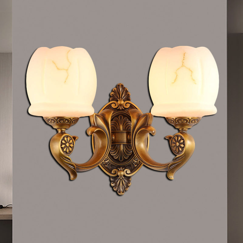 Globe White Glass Wall Mounted Light Traditional Style 1/2-Light Living Room Wall Lamp in Gold 2.0 Dark Wood Clearhalo 'Wall Lamps & Sconces' 'Wall Lights' Lighting' 276315