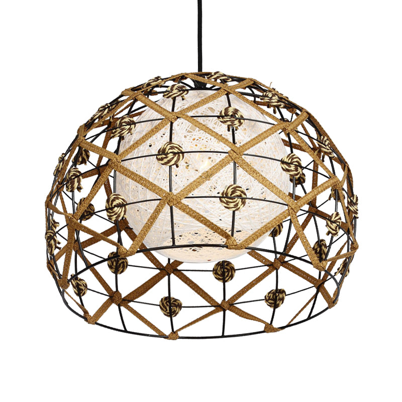 1 Bulb Tearoom Ceiling Light Asian Wood Pendant Light Fixture with Oval/Semicircle/House Bamboo Shade Clearhalo 'Ceiling Lights' 'Modern Pendants' 'Modern' 'Pendant Lights' 'Pendants' Lighting' 276483