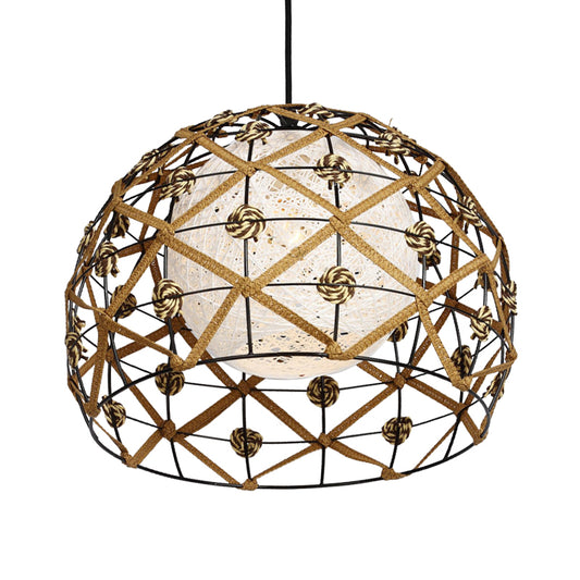 1 Bulb Tearoom Ceiling Light Asian Wood Pendant Light Fixture with Oval/Semicircle/House Bamboo Shade Clearhalo 'Ceiling Lights' 'Modern Pendants' 'Modern' 'Pendant Lights' 'Pendants' Lighting' 276483