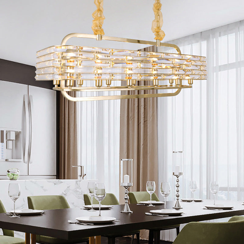 Gold Rectangular Light Gold Rectangle Island Lamp Modernist 8 Heads Crystal Pendant Light ...