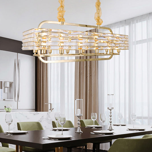 Gold Rectangle Island Lamp Modernist 8 Heads Crystal Pendant Light Fixture for Living Room Gold Clearhalo 'Ceiling Lights' 'Island Lights' Lighting' 276547
