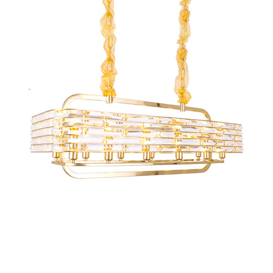 Gold Rectangle Island Lamp Modernist 8 Heads Crystal Pendant Light Fixture for Living Room Clearhalo 'Ceiling Lights' 'Island Lights' Lighting' 276551