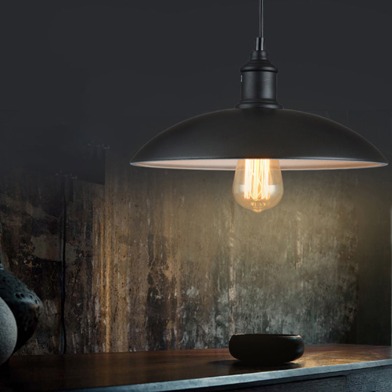 13"/16" W 1 Bulb Ceiling Fixture with Bowl Shade Metal Retro Style Farmhouse Hanging Pendant Light in Black Clearhalo 'Art Deco Pendants' 'Black' 'Cast Iron' 'Ceiling Lights' 'Ceramic' 'Crystal' 'Industrial Pendants' 'Industrial' 'Metal' 'Middle Century Pendants' 'Pendant Lights' 'Pendants' 'Rustic Pendants' 'Tiffany' Lighting' 2766