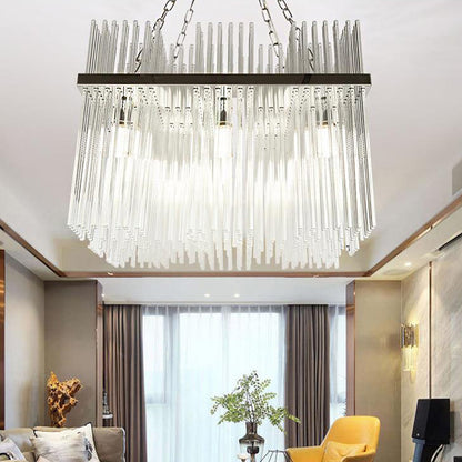 Stainless-Steel Tube Chandelier Lamp Contemporary 10 Bulbs Crystal Ceiling Hanging Light Stainless-Steel Clearhalo 'Ceiling Lights' 'Chandeliers' 'Modern Chandeliers' 'Modern' Lighting' 276600