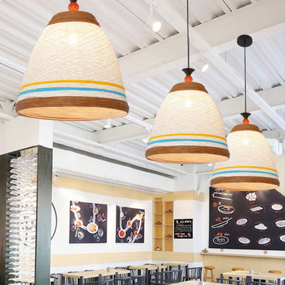 10"/14"/16" Wide Tapered Ceiling Lamp Modern Rattan 1 Bulb Yellow/Brown Hanging Pendant Light Brown Clearhalo 'Ceiling Lights' 'Modern Pendants' 'Modern' 'Pendant Lights' 'Pendants' Lighting' 276632