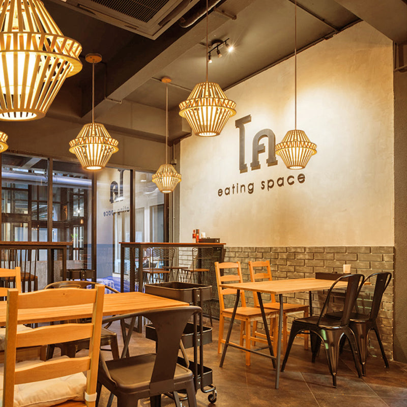 Cone Pendant Lighting Asian Bamboo 1 Bulb Wood Ceiling Hanging Light with Inner White Fabric Shade Clearhalo 'Ceiling Lights' 'Modern Pendants' 'Modern' 'Pendant Lights' 'Pendants' Lighting' 276709