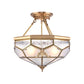 Gold 14“/16”/18“ Wide 3/4/6 Lights Semi Flush Mount Traditional Frosted Glass Faceted Semi Flush Light for Corridor Clearhalo 'Ceiling Lights' 'Close To Ceiling Lights' 'Close to ceiling' 'Glass shade' 'Glass' 'Semi-flushmount' Lighting' 276735