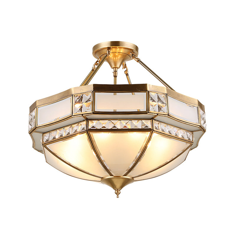 14"/18"/21.5" Wide 3/4/6 Lights Living Room Ceiling Mounted Fixture Classic Gold Semi Flush Mount with Faceted Opal Glass Shade Clearhalo 'Ceiling Lights' 'Close To Ceiling Lights' 'Close to ceiling' 'Glass shade' 'Glass' 'Semi-flushmount' Lighting' 276763