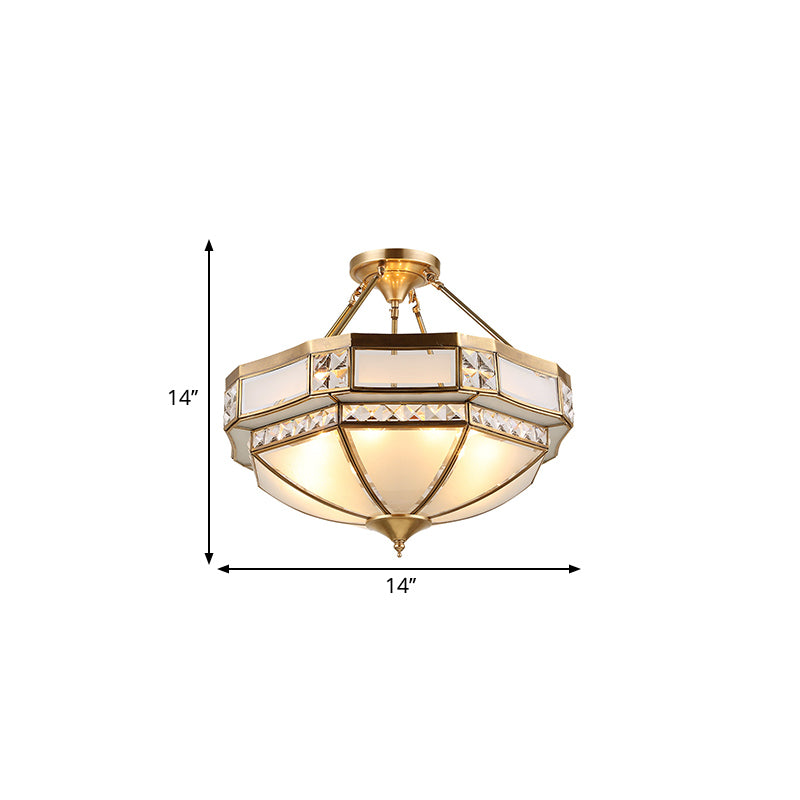 14"/18"/21.5" Wide 3/4/6 Lights Living Room Ceiling Mounted Fixture Classic Gold Semi Flush Mount with Faceted Opal Glass Shade Clearhalo 'Ceiling Lights' 'Close To Ceiling Lights' 'Close to ceiling' 'Glass shade' 'Glass' 'Semi-flushmount' Lighting' 276764