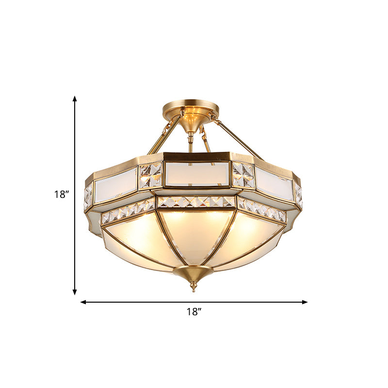 14"/18"/21.5" Wide 3/4/6 Lights Living Room Ceiling Mounted Fixture Classic Gold Semi Flush Mount with Faceted Opal Glass Shade Clearhalo 'Ceiling Lights' 'Close To Ceiling Lights' 'Close to ceiling' 'Glass shade' 'Glass' 'Semi-flushmount' Lighting' 276765