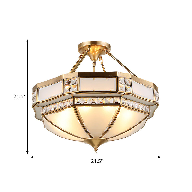 14"/18"/21.5" Wide 3/4/6 Lights Living Room Ceiling Mounted Fixture Classic Gold Semi Flush Mount with Faceted Opal Glass Shade Clearhalo 'Ceiling Lights' 'Close To Ceiling Lights' 'Close to ceiling' 'Glass shade' 'Glass' 'Semi-flushmount' Lighting' 276766