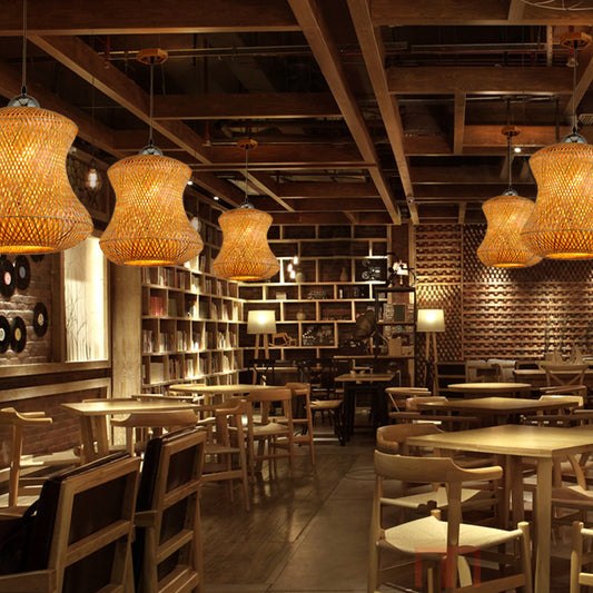1 Bulb Tearoom Ceiling Light Asian Coffee Pendant Light Fixture with Handcrafted Bamboo Shade Clearhalo 'Ceiling Lights' 'Modern Pendants' 'Modern' 'Pendant Lights' 'Pendants' Lighting' 276806