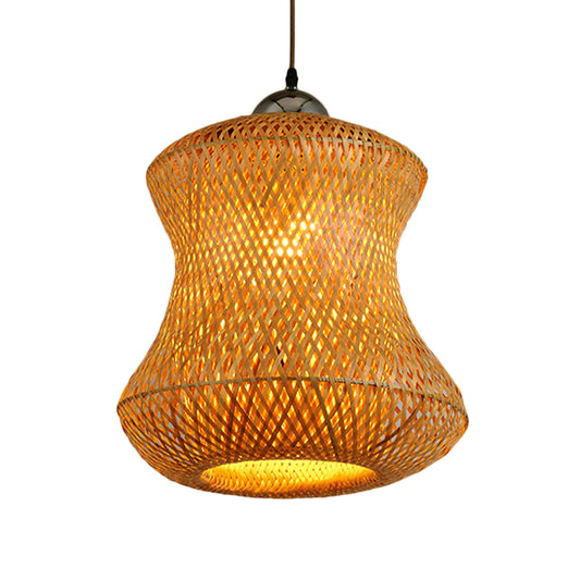 1 Bulb Tearoom Ceiling Light Asian Coffee Pendant Light Fixture with Handcrafted Bamboo Shade Clearhalo 'Ceiling Lights' 'Modern Pendants' 'Modern' 'Pendant Lights' 'Pendants' Lighting' 276807