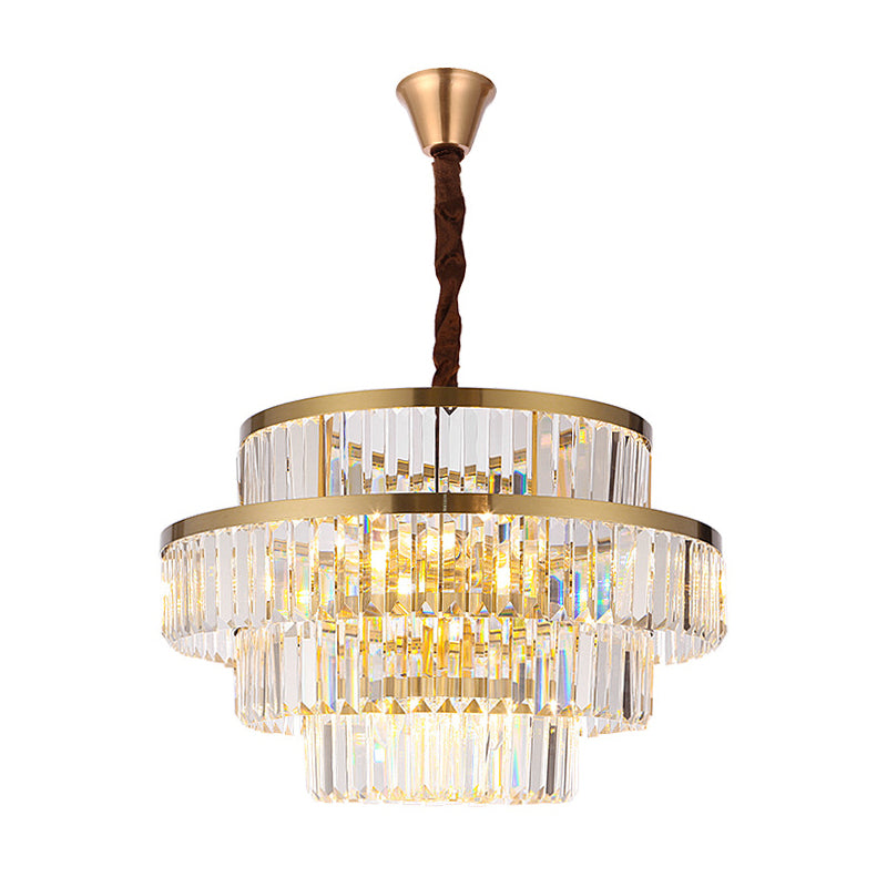 Modernism 12 Bulbs Ceiling Chandelier Brass Tiered Hanging Pendant Light with Crystal Shade Clearhalo 'Ceiling Lights' 'Chandeliers' 'Modern Chandeliers' 'Modern' Lighting' 276842