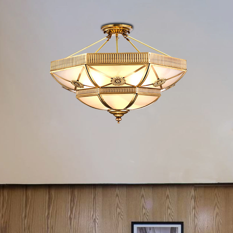 Domed Living Room Semi Flush Light Classic Milky Glass 4/6 Lights Gold Semi Flush Mount, 18"/25" Wide