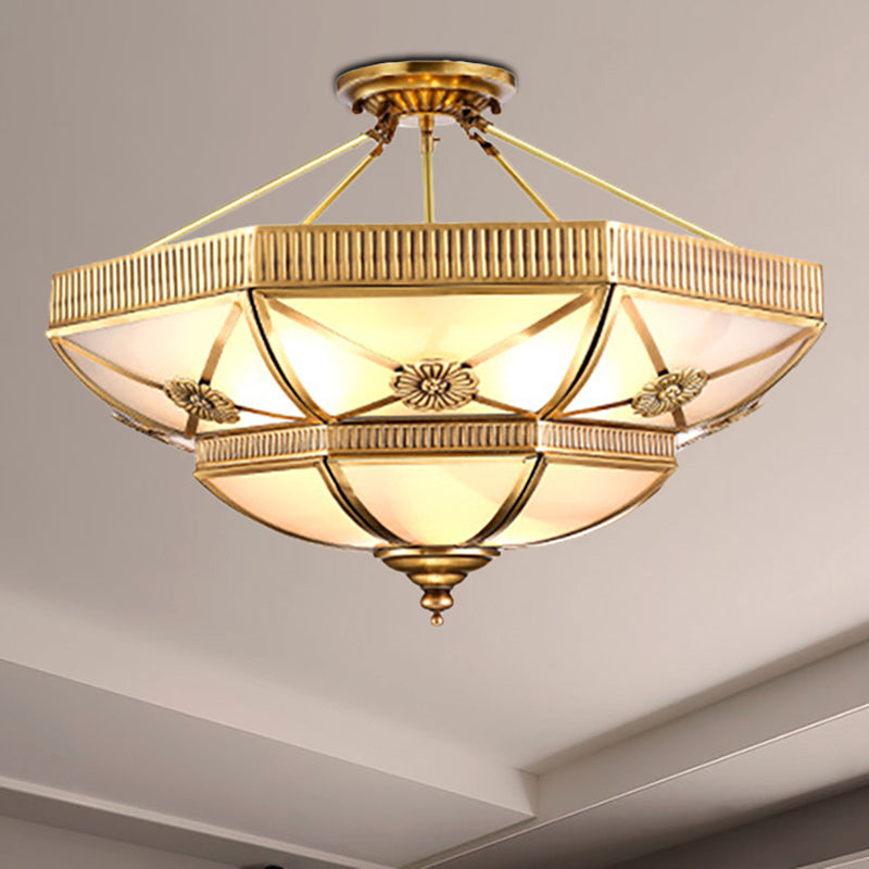 Domed Living Room Semi Flush Light Classic Milky Glass 4/6 Lights Gold Semi Flush Mount, 18"/25" Wide