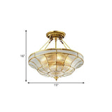 16"/19.5" Wide 3/6 Lights Bedroom Semi-Flush Mount Traditional Brass Semi Flush Light with Faceted Clear Ribbed Glass Shade Clearhalo 'Ceiling Lights' 'Close To Ceiling Lights' 'Close to ceiling' 'Glass shade' 'Glass' 'Semi-flushmount' Lighting' 276897