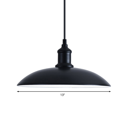 13"/16" W 1 Bulb Ceiling Fixture with Bowl Shade Metal Retro Style Farmhouse Hanging Pendant Light in Black Clearhalo 'Art Deco Pendants' 'Black' 'Cast Iron' 'Ceiling Lights' 'Ceramic' 'Crystal' 'Industrial Pendants' 'Industrial' 'Metal' 'Middle Century Pendants' 'Pendant Lights' 'Pendants' 'Rustic Pendants' 'Tiffany' Lighting' 2768