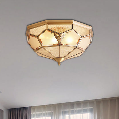 Gold Faceted Flush Mount Lighting Vintage Beveled Glass 3/4/6 Lights Bedroom Ceiling Fixture 3 Gold Clearhalo 'Ceiling Lights' 'Close To Ceiling Lights' 'Close to ceiling' 'Flush mount' Lighting' 277028