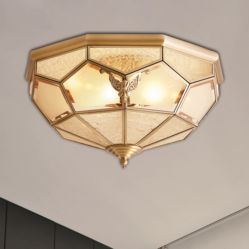 Gold Faceted Flush Mount Lighting Vintage Beveled Glass 3/4/6 Lights Bedroom Ceiling Fixture Clearhalo 'Ceiling Lights' 'Close To Ceiling Lights' 'Close to ceiling' 'Flush mount' Lighting' 277029