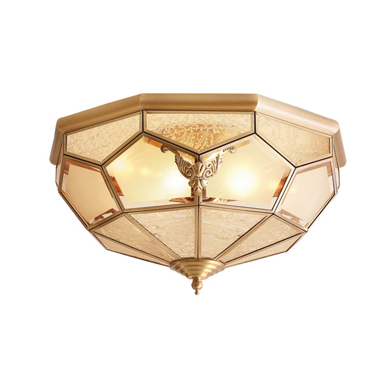 Gold Faceted Flush Mount Lighting Vintage Beveled Glass 3/4/6 Lights Bedroom Ceiling Fixture Clearhalo 'Ceiling Lights' 'Close To Ceiling Lights' 'Close to ceiling' 'Flush mount' Lighting' 277031