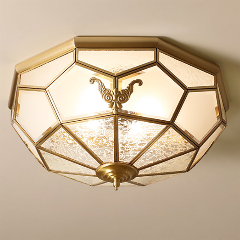 Gold Faceted Flush Mount Lighting Vintage Beveled Glass 3/4/6 Lights Bedroom Ceiling Fixture 4 Gold Clearhalo 'Ceiling Lights' 'Close To Ceiling Lights' 'Close to ceiling' 'Flush mount' Lighting' 277034