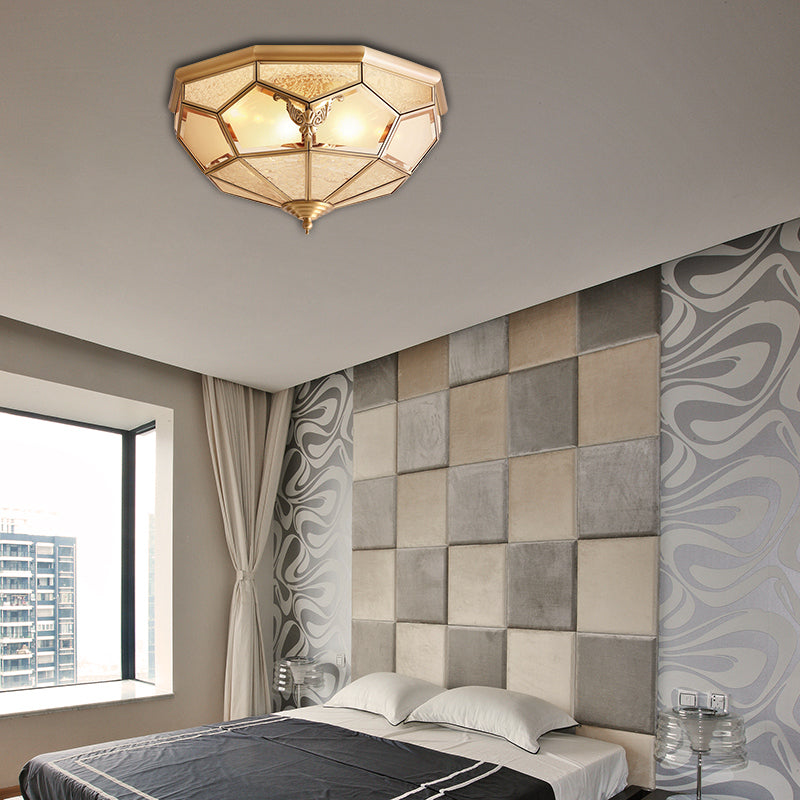 Gold Faceted Flush Mount Lighting Vintage Beveled Glass 3/4/6 Lights Bedroom Ceiling Fixture Clearhalo 'Ceiling Lights' 'Close To Ceiling Lights' 'Close to ceiling' 'Flush mount' Lighting' 277035