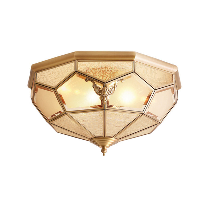 Gold Faceted Flush Mount Lighting Vintage Beveled Glass 3/4/6 Lights Bedroom Ceiling Fixture Clearhalo 'Ceiling Lights' 'Close To Ceiling Lights' 'Close to ceiling' 'Flush mount' Lighting' 277036
