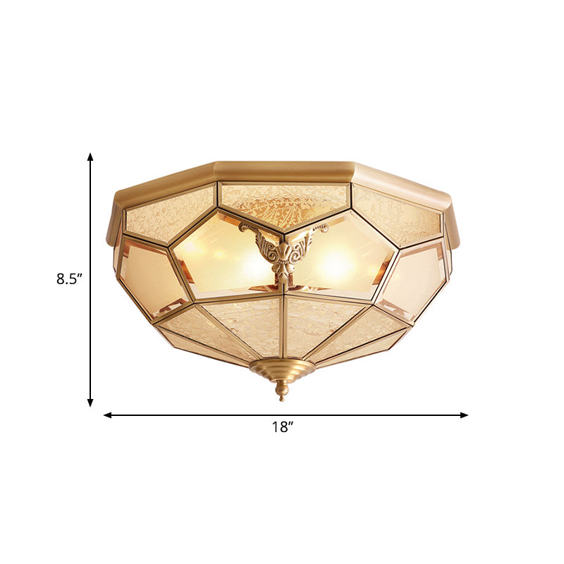 Gold Faceted Flush Mount Lighting Vintage Beveled Glass 3/4/6 Lights Bedroom Ceiling Fixture Clearhalo 'Ceiling Lights' 'Close To Ceiling Lights' 'Close to ceiling' 'Flush mount' Lighting' 277037
