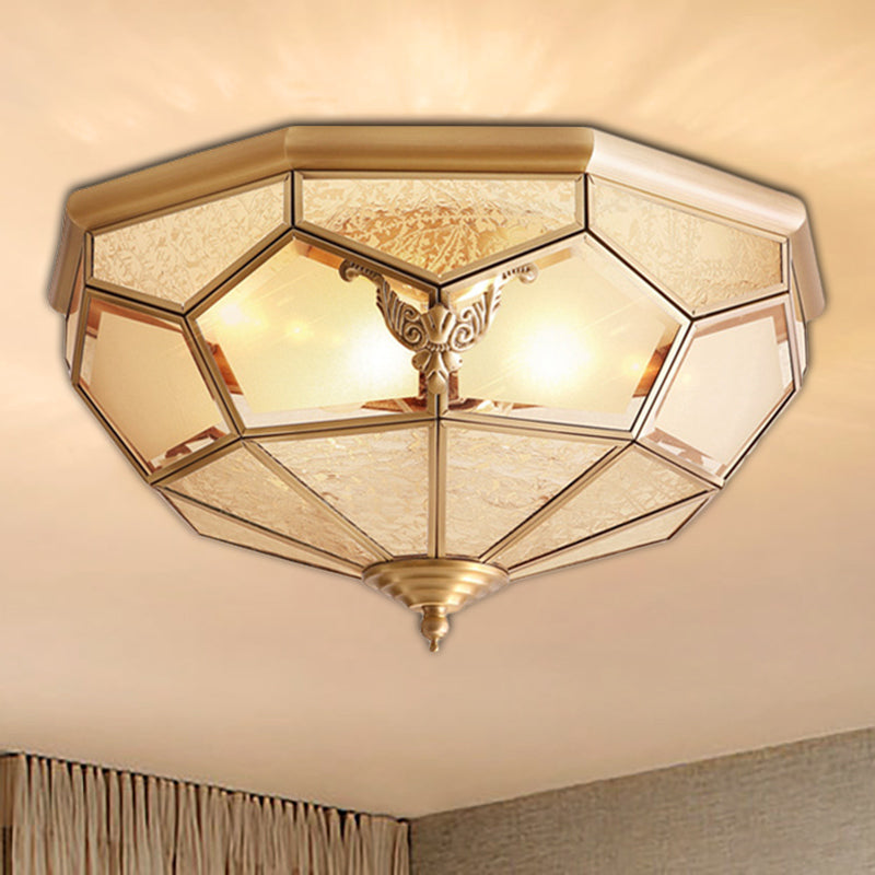 Gold Faceted Flush Mount Lighting Vintage Beveled Glass 3/4/6 Lights Bedroom Ceiling Fixture 6 Gold Clearhalo 'Ceiling Lights' 'Close To Ceiling Lights' 'Close to ceiling' 'Flush mount' Lighting' 277038