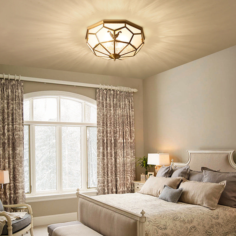 Gold Faceted Flush Mount Lighting Vintage Beveled Glass 3/4/6 Lights Bedroom Ceiling Fixture Clearhalo 'Ceiling Lights' 'Close To Ceiling Lights' 'Close to ceiling' 'Flush mount' Lighting' 277039