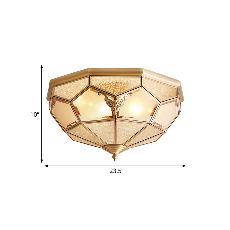 Gold Faceted Flush Mount Lighting Vintage Beveled Glass 3/4/6 Lights Bedroom Ceiling Fixture Clearhalo 'Ceiling Lights' 'Close To Ceiling Lights' 'Close to ceiling' 'Flush mount' Lighting' 277041