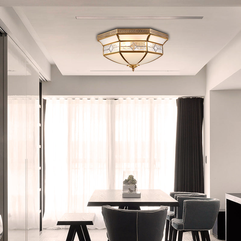 3/4/6 Lights Indoor Ceiling Light Fixture Traditional Brass Flush Mount with Bowl Curved Frosted Glass Shade Clearhalo 'Ceiling Lights' 'Close To Ceiling Lights' 'Close to ceiling' 'Flush mount' Lighting' 277065