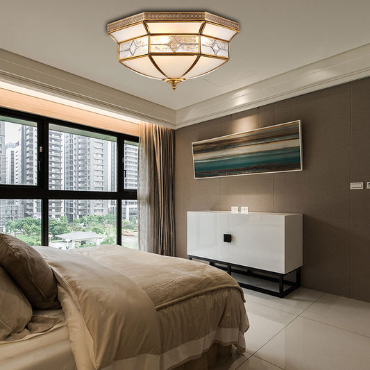 3/4/6 Lights Indoor Ceiling Light Fixture Traditional Brass Flush Mount with Bowl Curved Frosted Glass Shade Clearhalo 'Ceiling Lights' 'Close To Ceiling Lights' 'Close to ceiling' 'Flush mount' Lighting' 277074