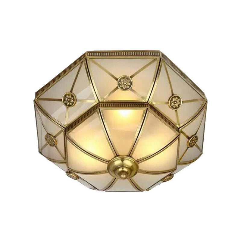 Brass 3/4/6 Lights Flush Mount Traditional Curved Frosted Glass Flower Flush Ceiling Light Fixture for Bedroom Clearhalo 'Ceiling Lights' 'Close To Ceiling Lights' 'Close to ceiling' 'Flush mount' Lighting' 277088