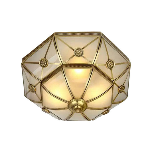 Brass 3/4/6 Lights Flush Mount Traditional Curved Frosted Glass Flower Flush Ceiling Light Fixture for Bedroom Clearhalo 'Ceiling Lights' 'Close To Ceiling Lights' 'Close to ceiling' 'Flush mount' Lighting' 277088