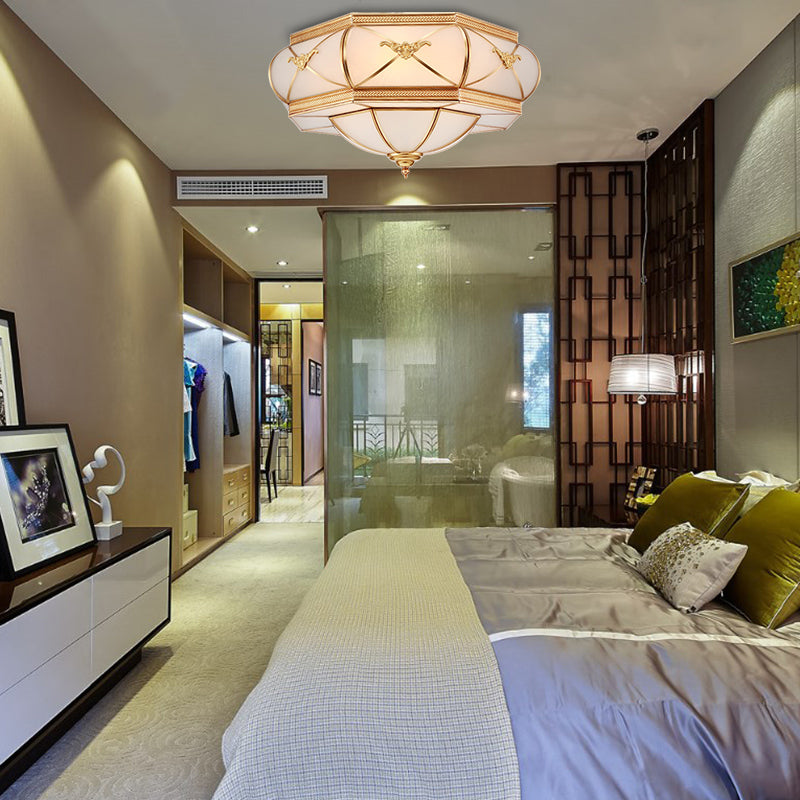 3/4/6 Lights Flush Ceiling Light Traditional Flower Curved Frosted Glass Flush Mount in Gold for Bedroom Clearhalo 'Ceiling Lights' 'Close To Ceiling Lights' 'Close to ceiling' 'Flush mount' Lighting' 277099