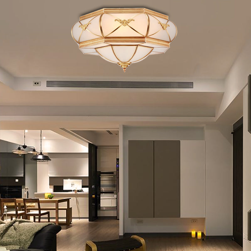 3/4/6 Lights Flush Ceiling Light Traditional Flower Curved Frosted Glass Flush Mount in Gold for Bedroom Clearhalo 'Ceiling Lights' 'Close To Ceiling Lights' 'Close to ceiling' 'Flush mount' Lighting' 277107