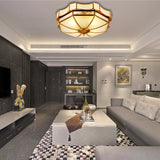 3/4 Lights Flush Light Fixture Traditional Dome Curved Frosted Glass Ceiling Flush Mount in Brass for Bedroom, 14"/18"/19.5" W Clearhalo 'Ceiling Lights' 'Close To Ceiling Lights' 'Close to ceiling' 'Flush mount' Lighting' 277128