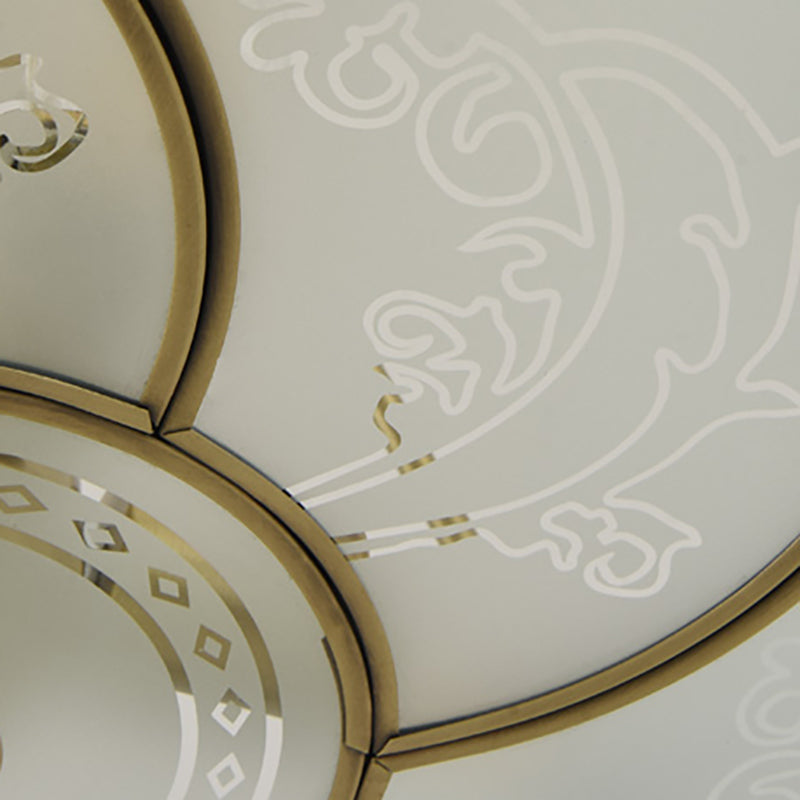 3/4 Lights Floral Flush Mount Lamp Traditional Brass Curved Frosted Glass Ceiling Mounted Fixture for Bedroom Clearhalo 'Ceiling Lights' 'Close To Ceiling Lights' 'Close to ceiling' 'Flush mount' Lighting' 277191