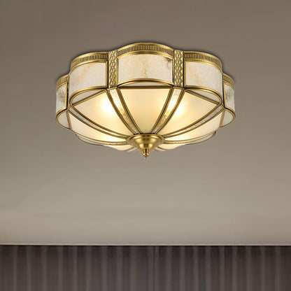 Brass Domed Flush Mount Fixture Classic Curved Frosted Glass Panel 3/4/6 Lights Bedroom Flush Light 3 Brass Clearhalo 'Ceiling Lights' 'Close To Ceiling Lights' 'Close to ceiling' 'Flush mount' Lighting' 277196