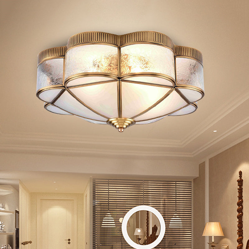 Flower Bedroom Ceiling Lighting Classic Metal 3/4/6 Heads Brass Flush Mount Ceiling Fixture, 14"/18"/21.5" W Clearhalo 'Ceiling Lights' 'Close To Ceiling Lights' 'Close to ceiling' 'Flush mount' Lighting' 277339